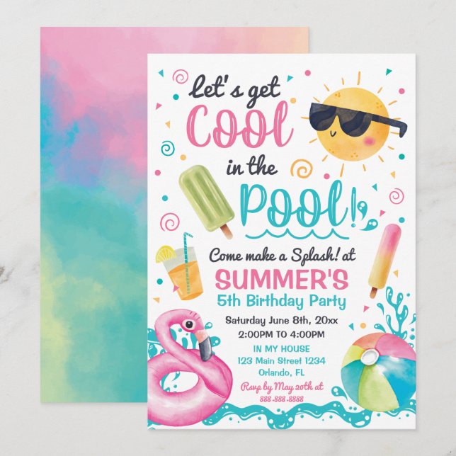 Invitación Let's get cool in the Pool birthday inv Einladung (Vorne/Hinten)