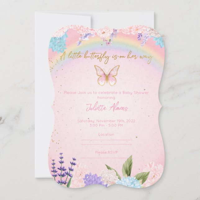 Invitación Mariposas, Arcoiris y Flores Einladung (Vorderseite)