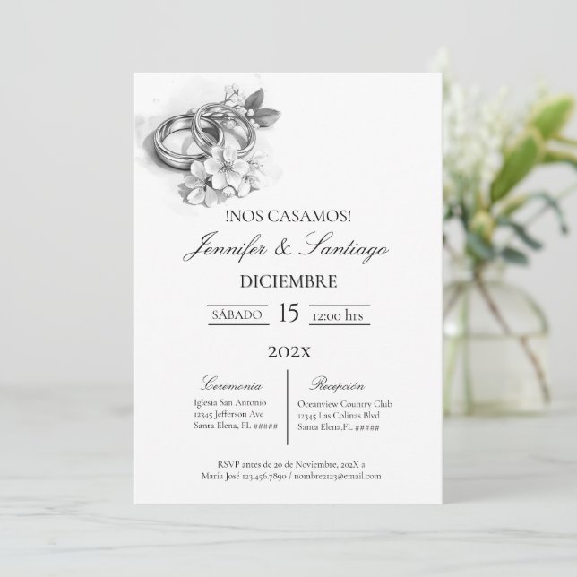 Invitación minimalista con anillo para boda einladung (Stehend Vorderseite)