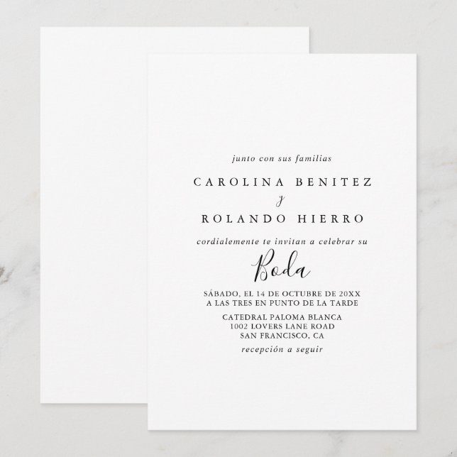 Invitación Minimalista y Sencilla de Boda Einladung (Vorne/Hinten)