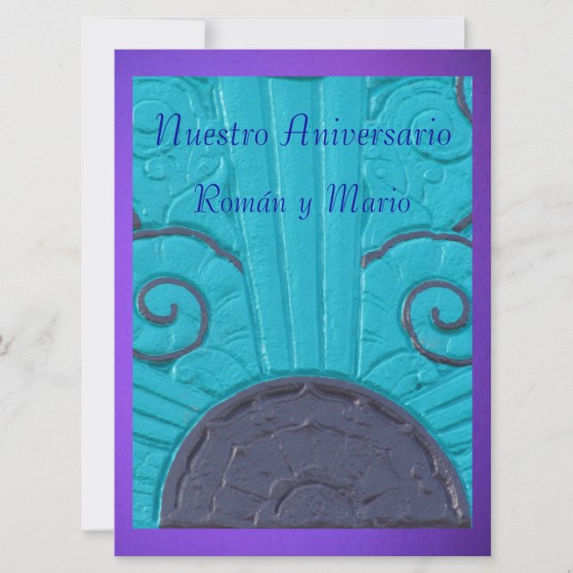 Invitación - Nuestro Aniversario - Azul y púrpura Einladung (Vorderseite)