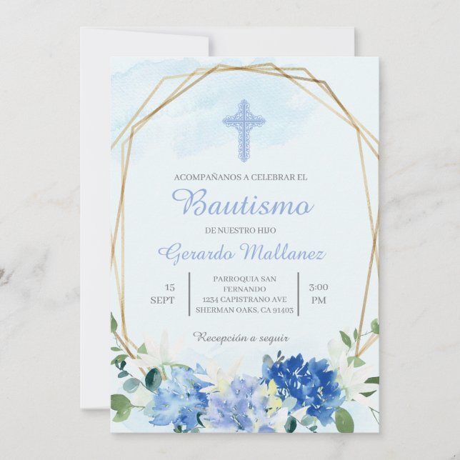 Invitación para bautismo con cruz para niño einladung (Vorderseite)