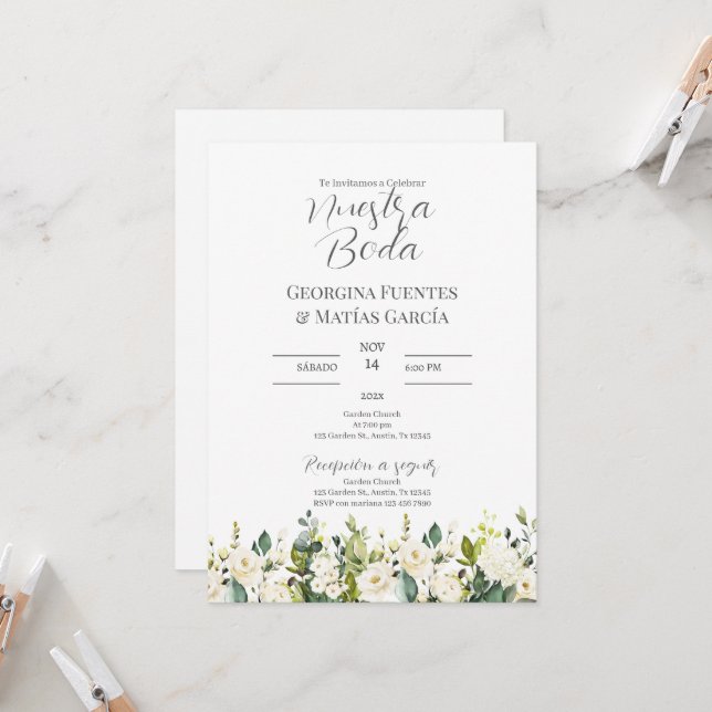 Invitación para Boda español Einladung (Vorderseite/Rückseite Beispiel)