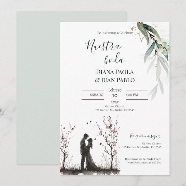 Invitación para Boda español Einladung (Vorne/Hinten)