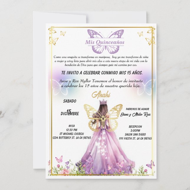 Invitación para fiestas de Quinceaños  Einladung (Vorderseite)