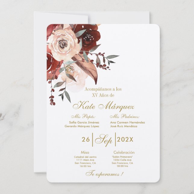 Invitación para xv años con flor einladung (Vorderseite)
