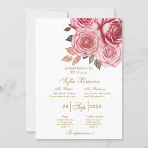 Invitación para xv años con flor rosa einladung