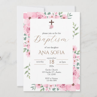 Invitación Pink Baptism Invitation Einladung