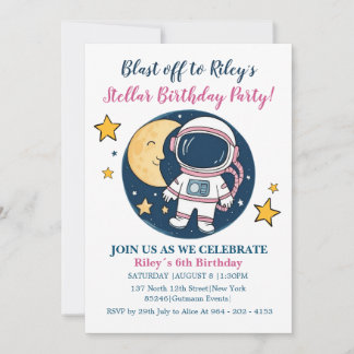 Invitación Pink Blue Cumpleaños Astronauta Fiesta Einladung