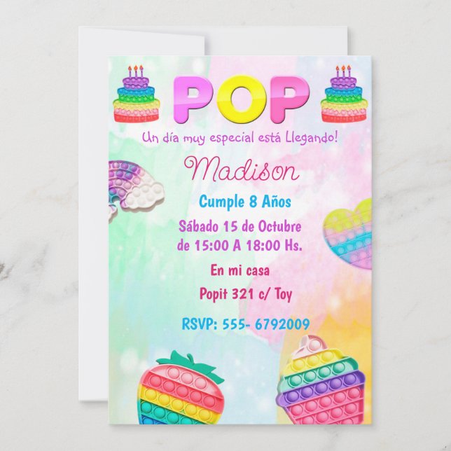 Invitación Pop It Niña Einladung (Vorderseite)