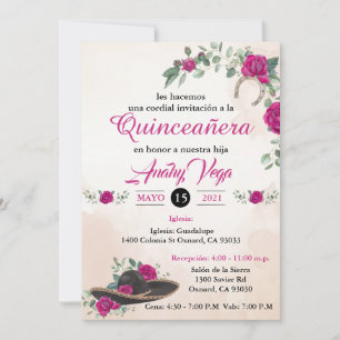 Invitación QUINCEANERA Mariachi Charra Blush Pink Einladung