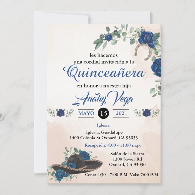 Invitación QUINCEANERA Mariachi Charra Rustic Blue Einladung (Vorderseite)