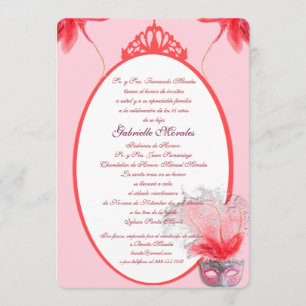 Invitación rosada de Quinceanera de la máscara Einladung