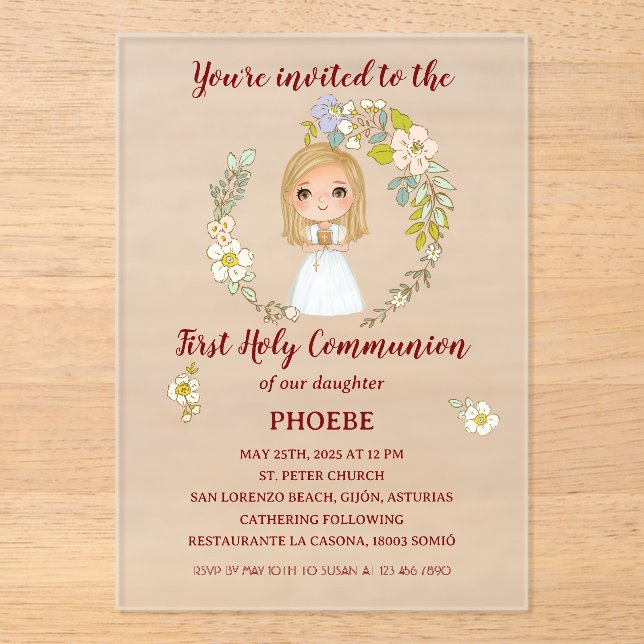 Invitación sobre acrílico PHOEBE Primera Comunión Acryleinladungen (Vorderseite)
