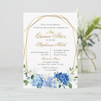 Invitación Spanish Quinceanera Blue floral invit Einladung