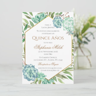 Invitación Spanish Quinceanera Greenery Floral  Einladung