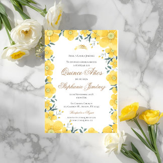 Invitación Spanish Quinceanera yellow floral invit Einladung