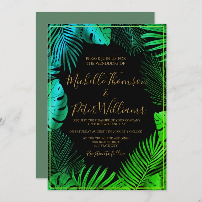 Invitación tropical gold watercolor wedding einladung (Vorne/Hinten)
