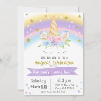 Invitación Unicorn birthday invitation, girl invit Einladung
