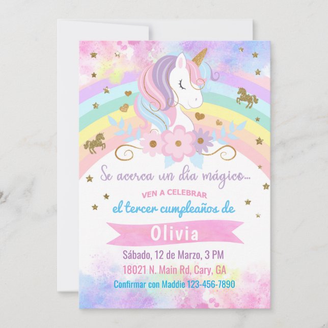 Invitación Unicorn head birthday invitation, Spani Einladung (Vorderseite)