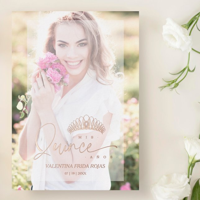 Invitación XV Princess Crown Elegante Overlay Vell Folieneinladung (Von Creator hochgeladen)