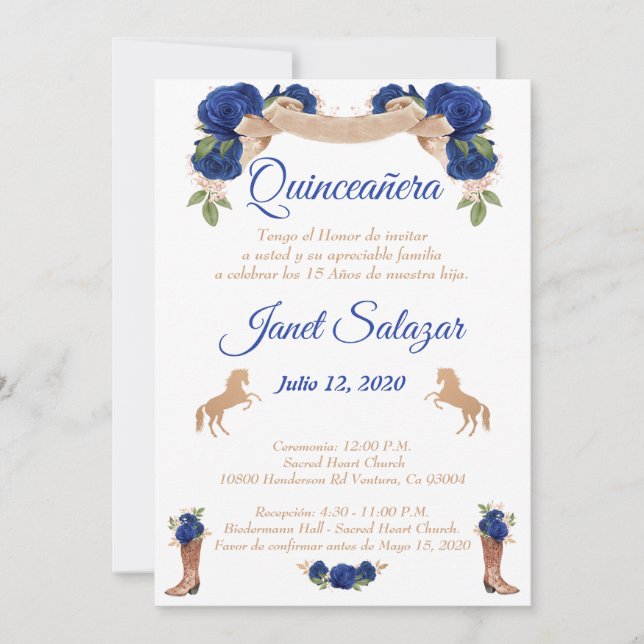 Invitaciones charro Quinceañera Charra azul Einladung (Vorderseite)