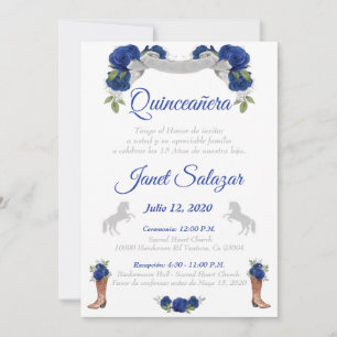 Invitaciones charro Quinceañera Charra Blue Silver Einladung