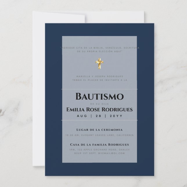 Invitaciones de Bautismo Español Católico Moderno Einladung (Vorderseite)