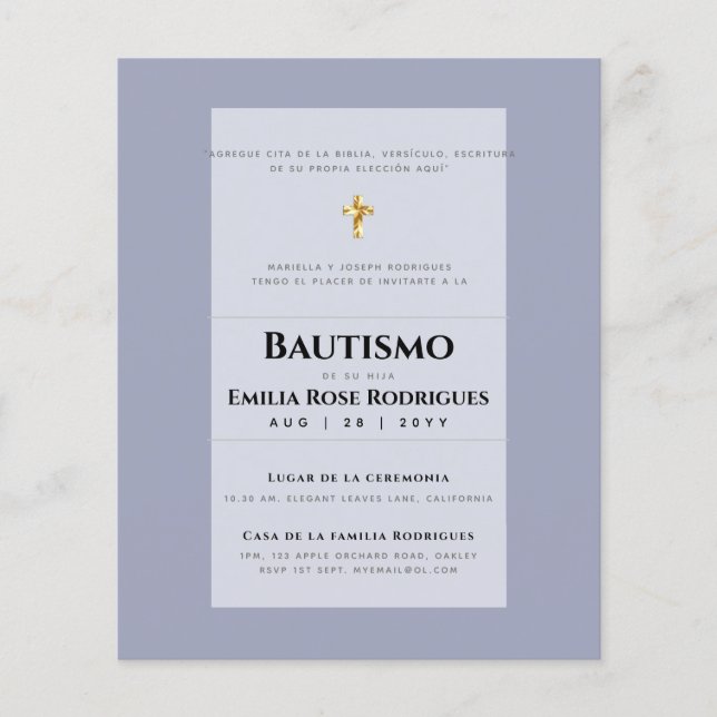 Invitaciones de Bautismo Español Católico Moderno Flyer (Vorne)
