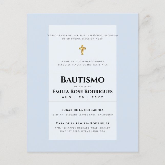 Invitaciones de Bautismo Español Católico Moderno Flyer (Vorne)