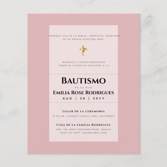 Invitaciones de Bautismo Español Católico Moderno Flyer (Vorne)