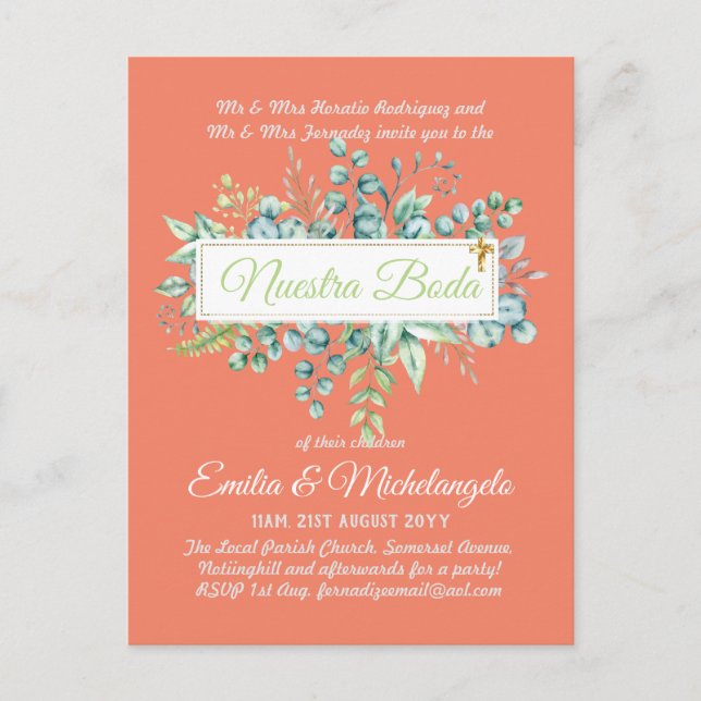 Invitaciones De Boda Baratas HOJAS Modernas Postkarte (Vorderseite)