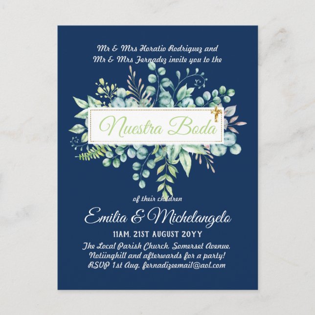 Invitaciones De Boda Baratas HOJAS Modernas Postkarte (Vorderseite)