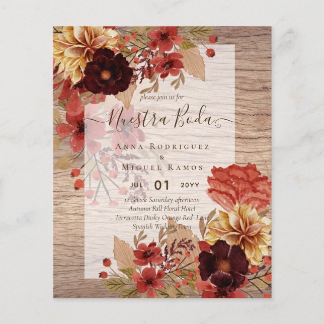 Invitaciones de Boda, spanisches Hochzeitbudget Fa (Vorderseite)