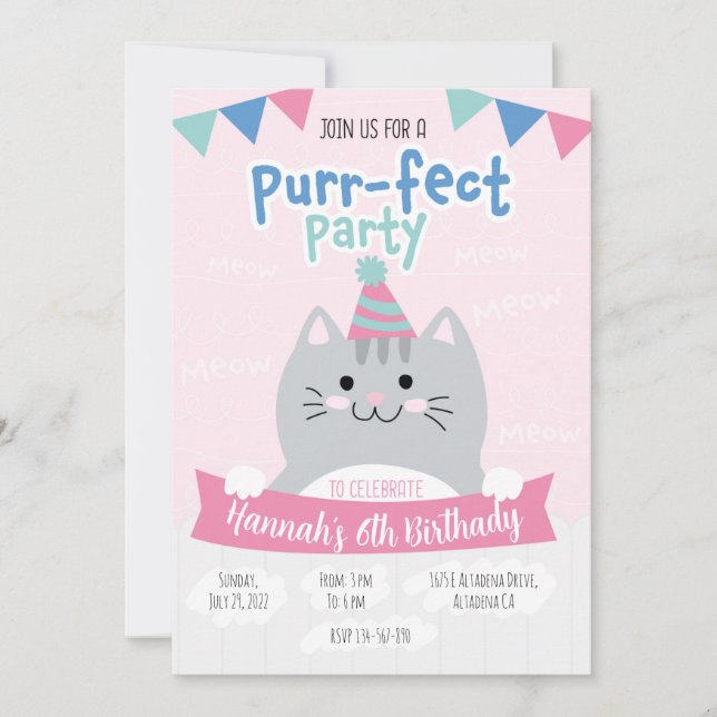 Invitaciones fiesta de cumpleaños cute kitty einladung (Vorderseite)