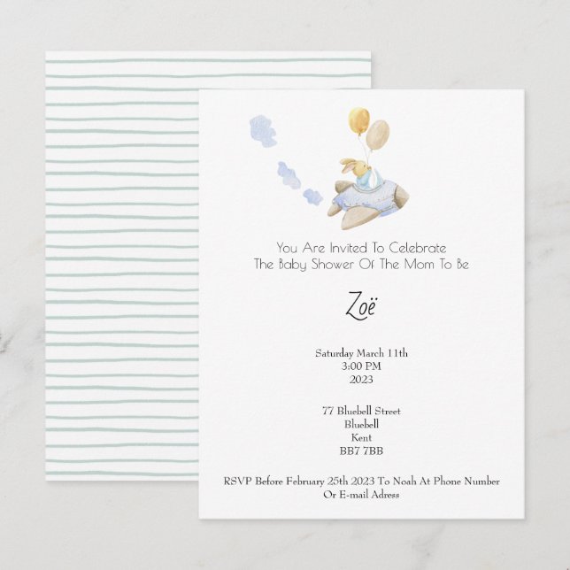 Invitation (10,8 x 14,2 cm) - Baby Shower Postkarte (Vorne/Hinten)