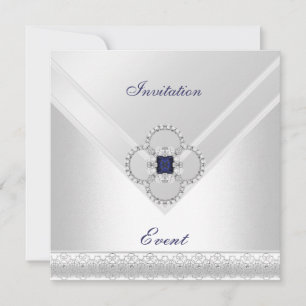 Invitation All Occasions White Blue Silver Jewel Einladung