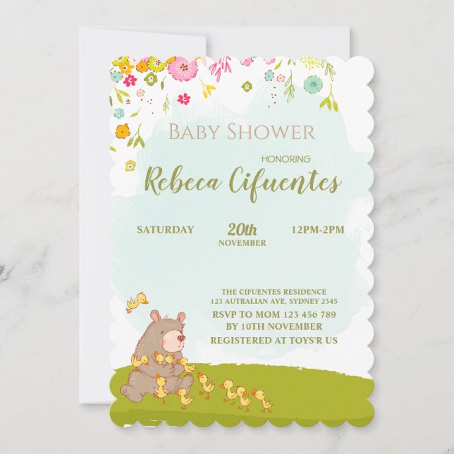 Invitation Baby Shower Bear and duckies Einladung (Vorderseite)