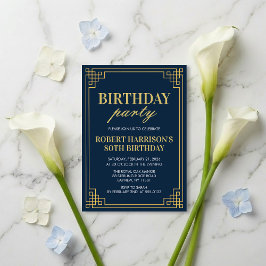 Invitation Birthday Party Navy Gold Art Deco 80th Einladung