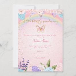 Invitation Butterflies Rainbow Flowers pink gold Einladung