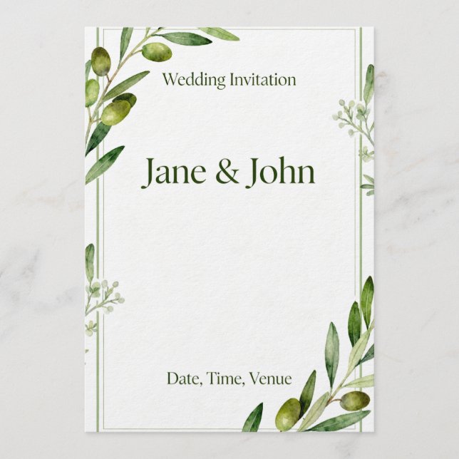 Invitation Elegant Olive Branch Green Wedding Invi Einladung (Vorderseite)