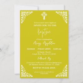Invitation Floral Cross Baptism Yellow Einladung