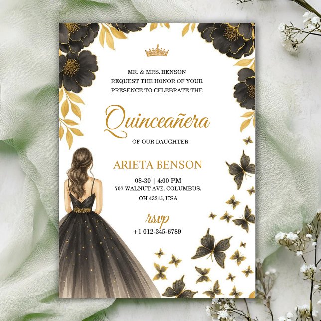 Invitation for a Quinceañera with elegant floral  Einladung (Von Creator hochgeladen)