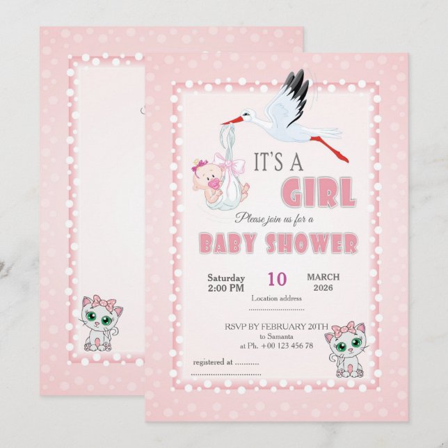 invitation for baby shower, it is a girl einladung (Vorne/Hinten)