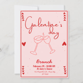 Invitation galentines day brunch red and pink einladung