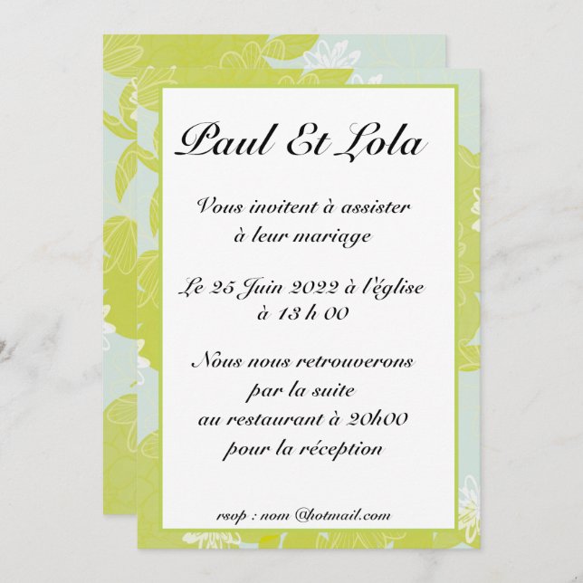invitation mariage einladung (Vorne/Hinten)