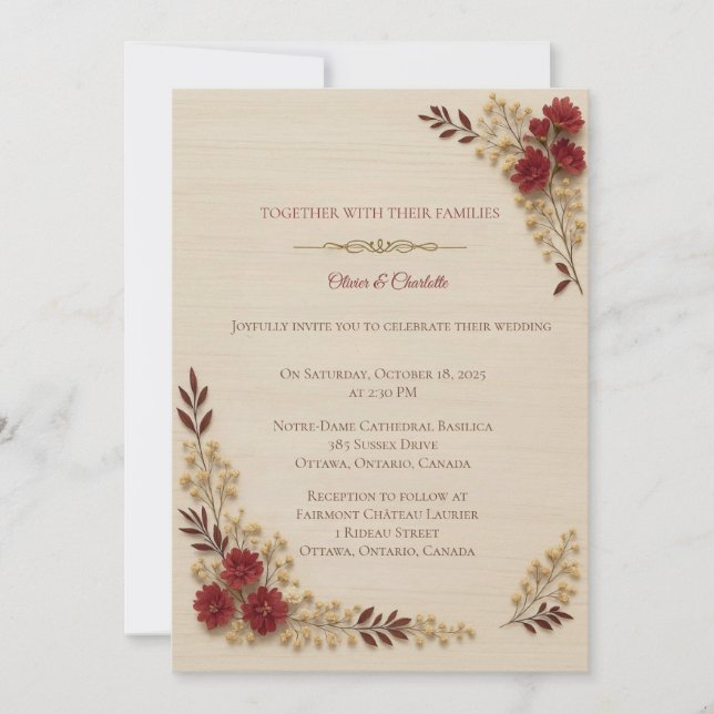 Invitation Romantic Beige Floral Wedding Invitatio Einladung (Vorderseite)