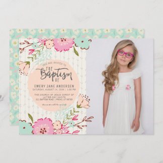 INVITATION VON LDS BAPTISM-FOTOS| Elegantes Floral Einladung