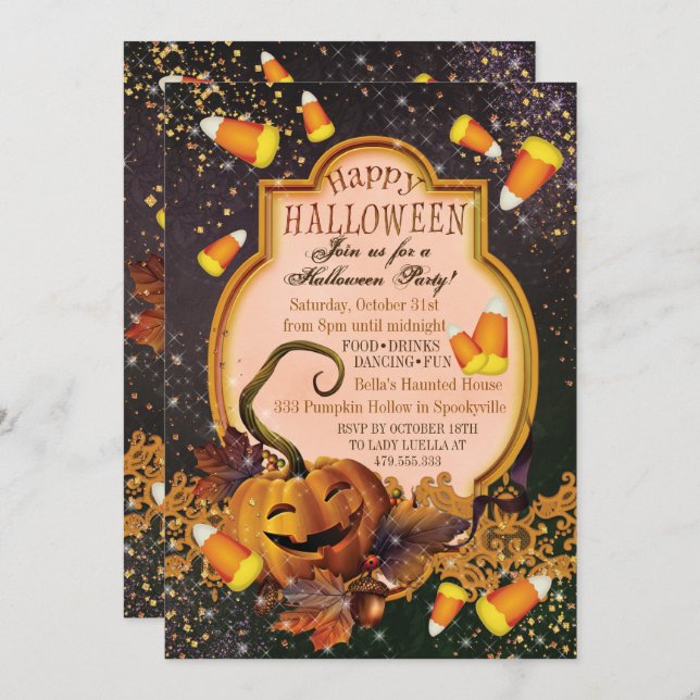 INVITATION VON PUMPKIN-HALLOWEEN-PARTY EINLADUNG (Vorne/Hinten)