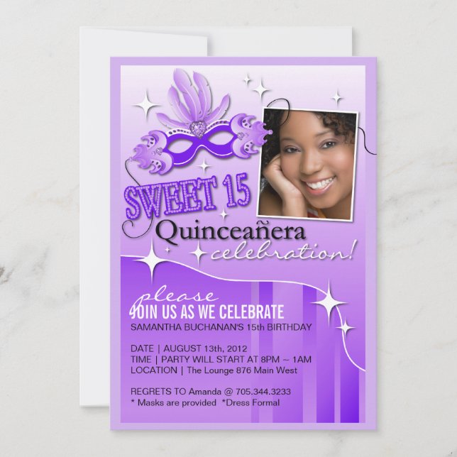 INVITATION VON QUINCEANERA MASQUERADE EINLADUNG (Vorderseite)